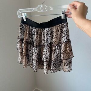 y2k brown animal print tiered ruffle mini skirt